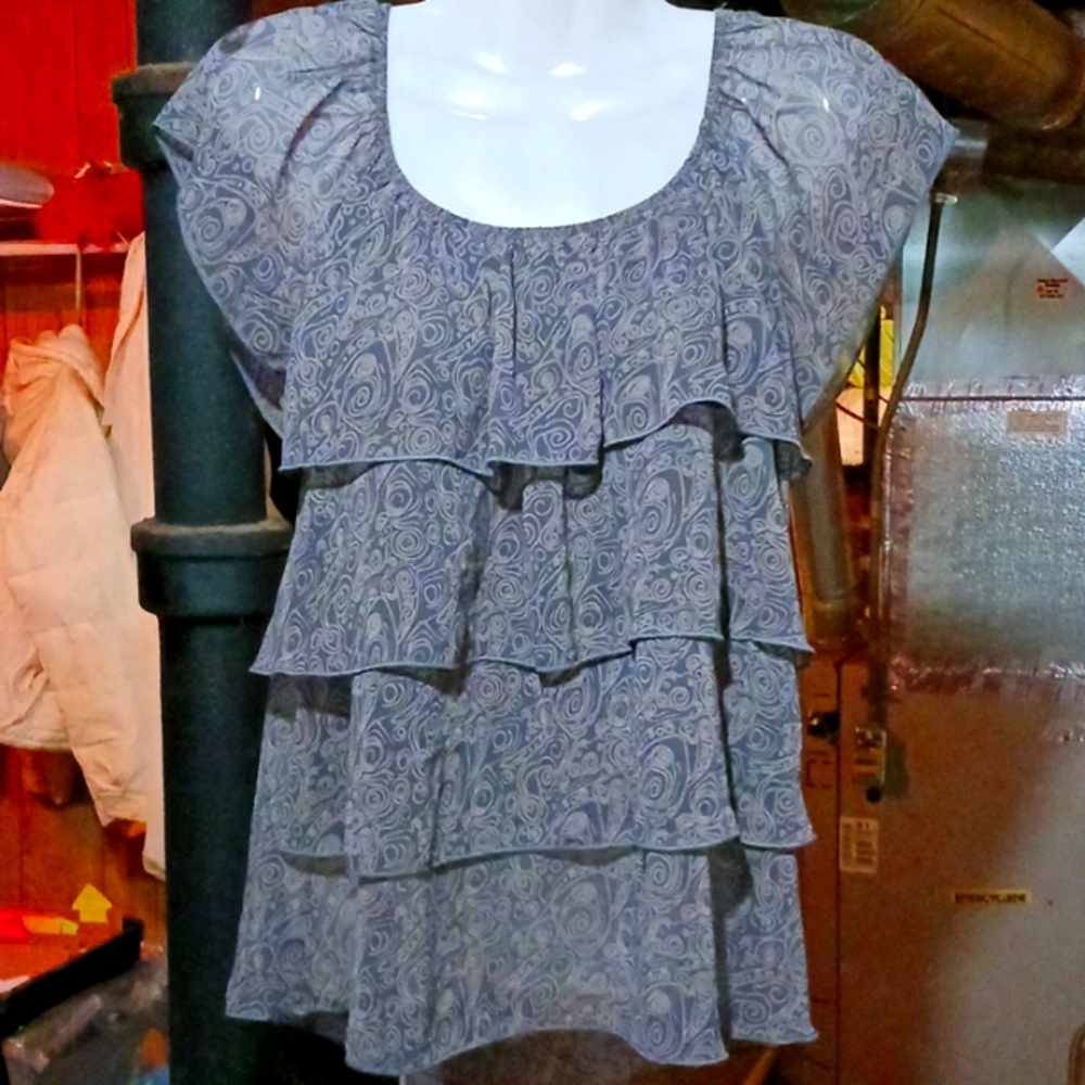 FINAL Price before donated. Be Stiched Purple/Grey Silky Sheer Blouse Sz S